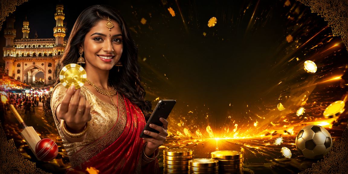 Hyderabad night market scene depicting online betting on mobile devices