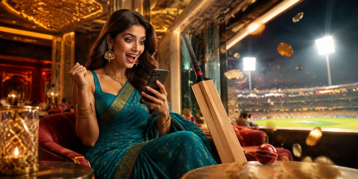 Indian woman watching cricket and betting on lottery